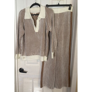 Women's BiBi Brown & White Striped Sweater Set Size S